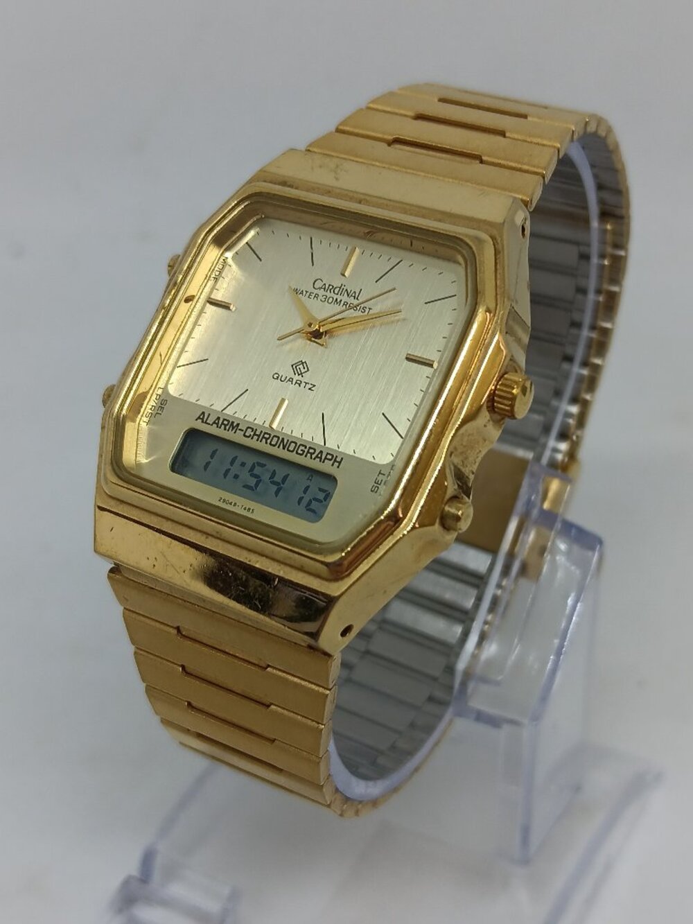 VINTAGE 1980s Cardinal 29048-T485 Men's 31mm x 38mm Ana-Digi Gold Tone Watch